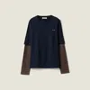 Miu Miu Layered Cotton Jersey T-shirt In Blue