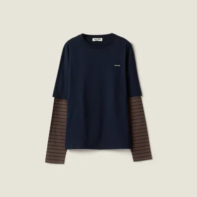 Miu Miu Layered Cotton Jersey T-shirt In Blue