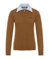Miu Miu Cashmere Cardigan With Detachable Stripe Collar In Brown