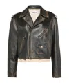 Miu Miu Long-sleeved Leather Jacket In Black