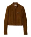 Miu Miu Long Sleeve Zip Up Jacket With Collar In Brown