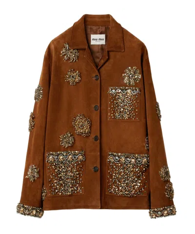 MIU MIU EMBROIDERED SUEDE JACKET