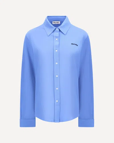 Miu Miu Long-sleeved Polo Shirt In Blue