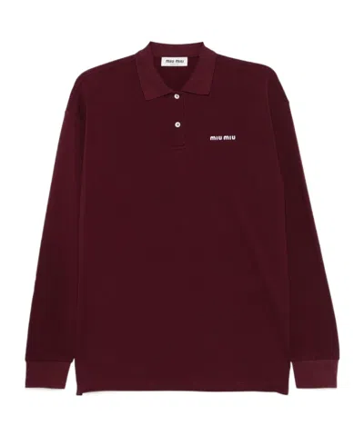 MIU MIU MIU MIU LOGO-EMBROIDERED PIQUÉ LONG-SLEEVED POLO SHIRT