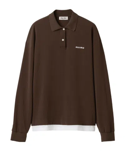 Miu Miu Long-sleeved Polo Shirt In Green