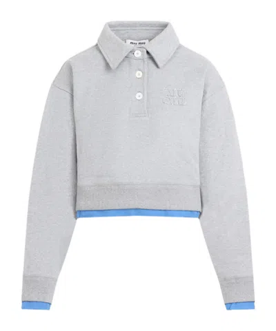 MIU MIU COTTON FLEECE AND POPLIN SWEATSHIRT