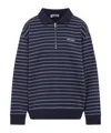 Miu Miu Striped Cotton Sweatshirt With Pointed Collar In Blue