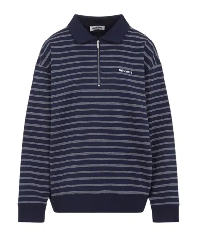 Miu Miu Long-sleeved Polo Sweater In Blue