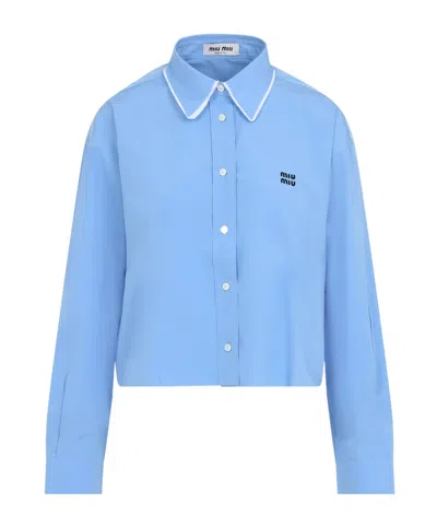 Miu Miu Logo Long-sleeved Shirt In Blue