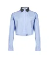 Miu Miu Women Striped Cotton Shirt With Contrast Collar In Blue