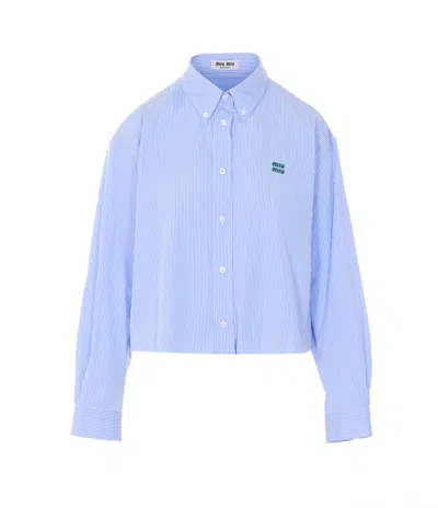 Miu Miu Long-sleeved Shirt In Blue