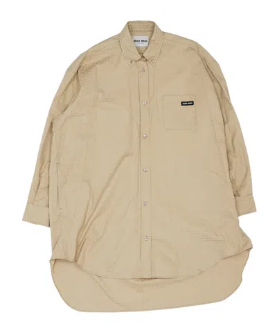 Miu Miu Long-sleeved Shirt Dress In Nude