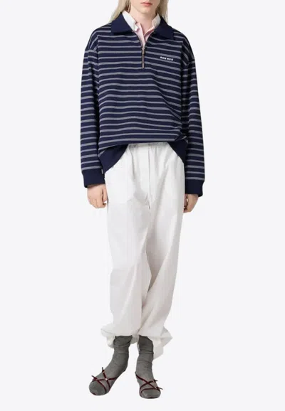 Miu Miu Long-sleeved Stripe Polo T-shirt In Blue