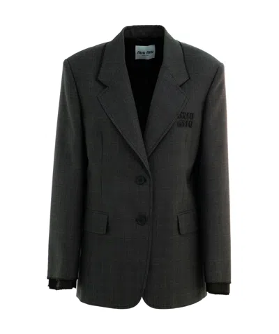 Miu Miu Long-sleeved Suit Coat In Black