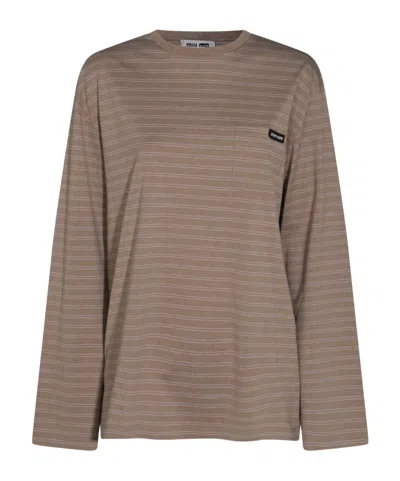 Miu Miu Long-sleeved T-shirt In Gray