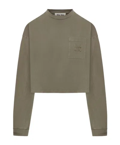 Miu Miu Long-sleeved T-shirt In Green