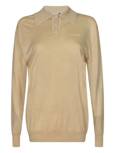 Miu Miu Long-sleeves Polo Shirt In Neutral