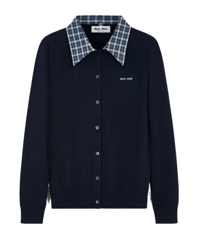 Miu Miu Long-sleeve Cardigan In Blue