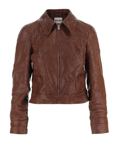 Miu Miu Long-sleeve Leather Jacket In Animal Print