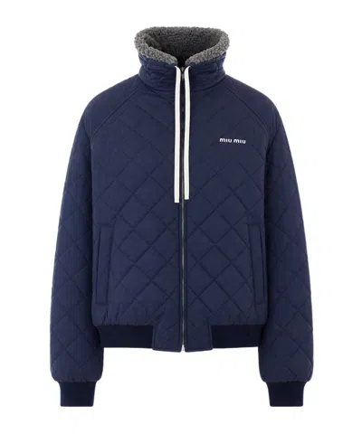 Miu Miu Long-sleeved Down Jacket In Blue