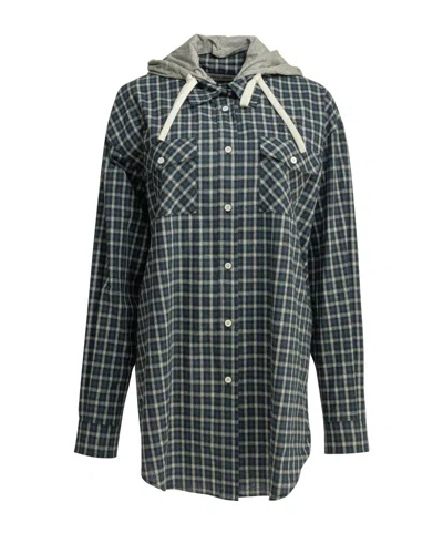 Miu Miu Check-pattern Hooded Shirt In Black