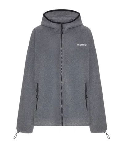 Miu Miu Long-sleeved Hooded Sweatshirt In Gray