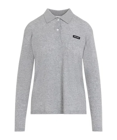 Miu Miu Long-sleeved Jersey Polo Shirt In Gray