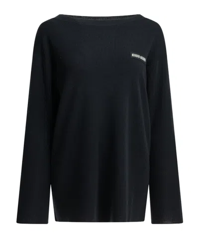 Miu Miu Oversized Virgin Wool Sweater In Blue