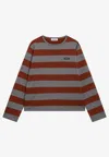 Miu Miu Cotton T-shirt With Striped Pattern In Gray