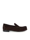 Miu Miu Suede Round Toe Slip On Loafers In Brown