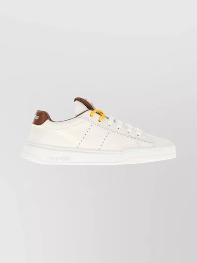 Miu Miu Low-top Leather Sneakers Featuring Contrast Heel Tab In White