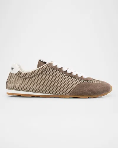 Miu Miu Low-top Mesh Suede Sneakers