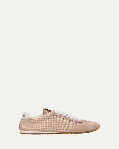 MIU MIU LOW-TOP MESH SUEDE SNEAKERS