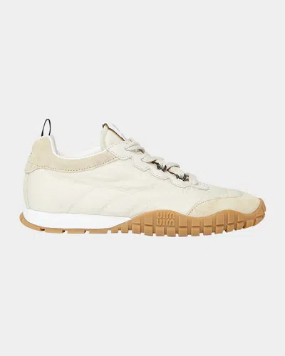 MIU MIU LOW-TOP NYLON & LEATHER SNEAKERS