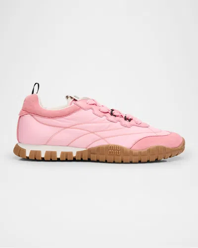 MIU MIU LOW-TOP NYLON & LEATHER SNEAKERS