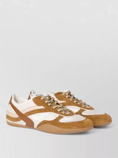 Miu Miu Gymnasium Sneakers In Technical Fabric And Suede In Neutral