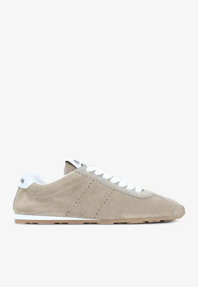 Miu Miu Low-top Suede Sneakers In Sand