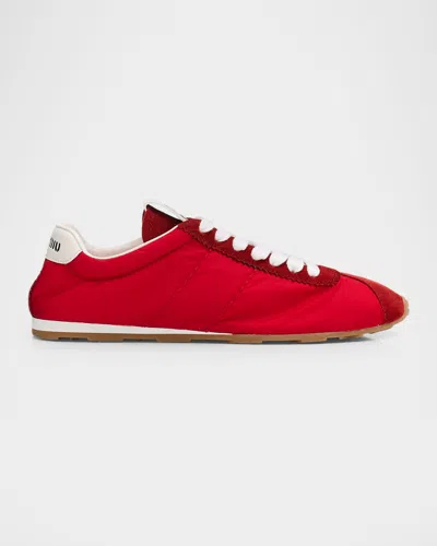 Miu Miu Low-top Nylon & Suede Sneakers In Red