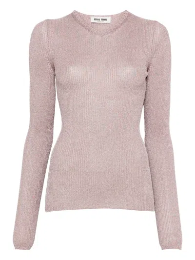 Miu Miu Lurex-detail Long-sleeve Jumper In Pink