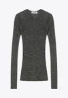 Miu Miu Lurex Knit V-neck Sweater In Gray
