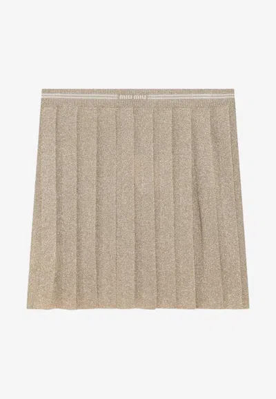 Miu Miu Lurex Pleated Mini Skirt In Gold