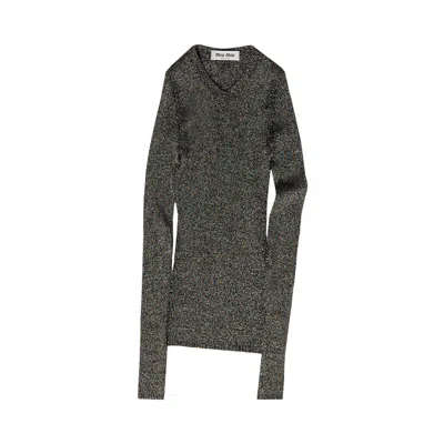 Pre-owned Miu Miu Lurex V Neck Sweater 'iris' | Purple | Women's Size 40