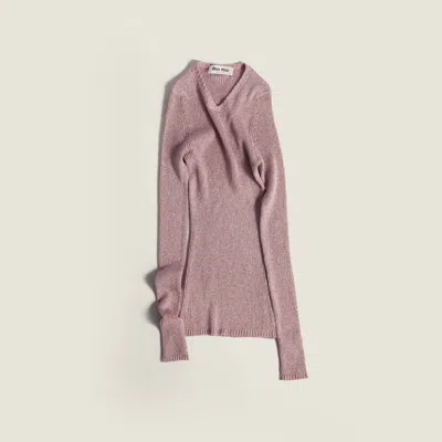 Miu Miu Lurex V-neck Sweater In Pink