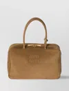 Miu Miu Luxe Suede Tote Bag In Brown