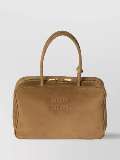 Miu Miu Luxe Suede Tote Bag In Brown