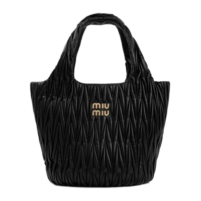 Miu Miu Luxurious Black Matelasse Leather Shoulder Bag For Women