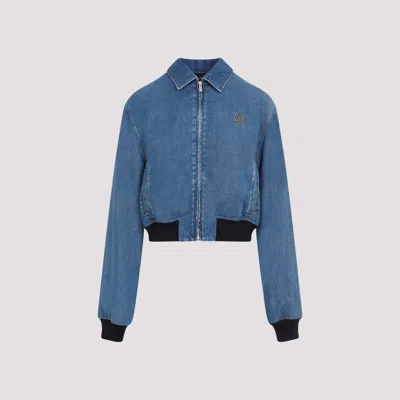 Miu Miu Logo-embroidered Zip-up Denim Jacket In Blue