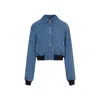 Miu Miu Logo-embroidered Zip-up Denim Jacket In Blue