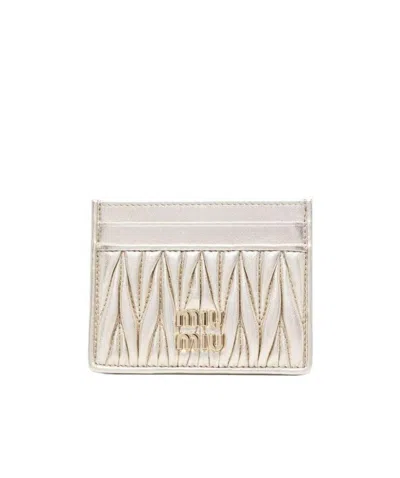 Miu Miu Matelassé Nappa Leather Card Holder In Grey