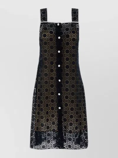 Miu Miu Macrame Lace Dress Button Detail Knee Length In Black